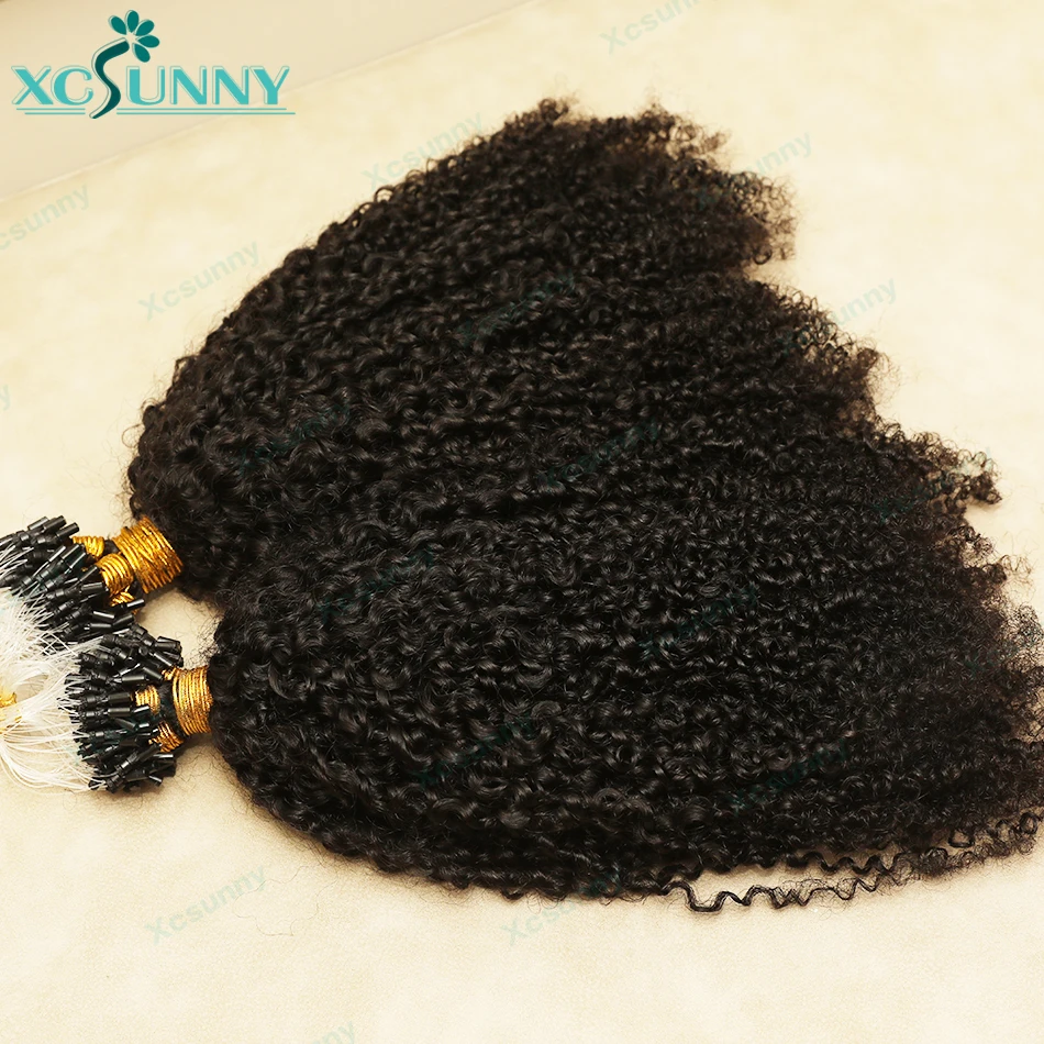 Micro Ring Loop Kinky Curly Extensions para mulheres negras, birmanês Microlink Hair Extensions, 4C, Wholesale