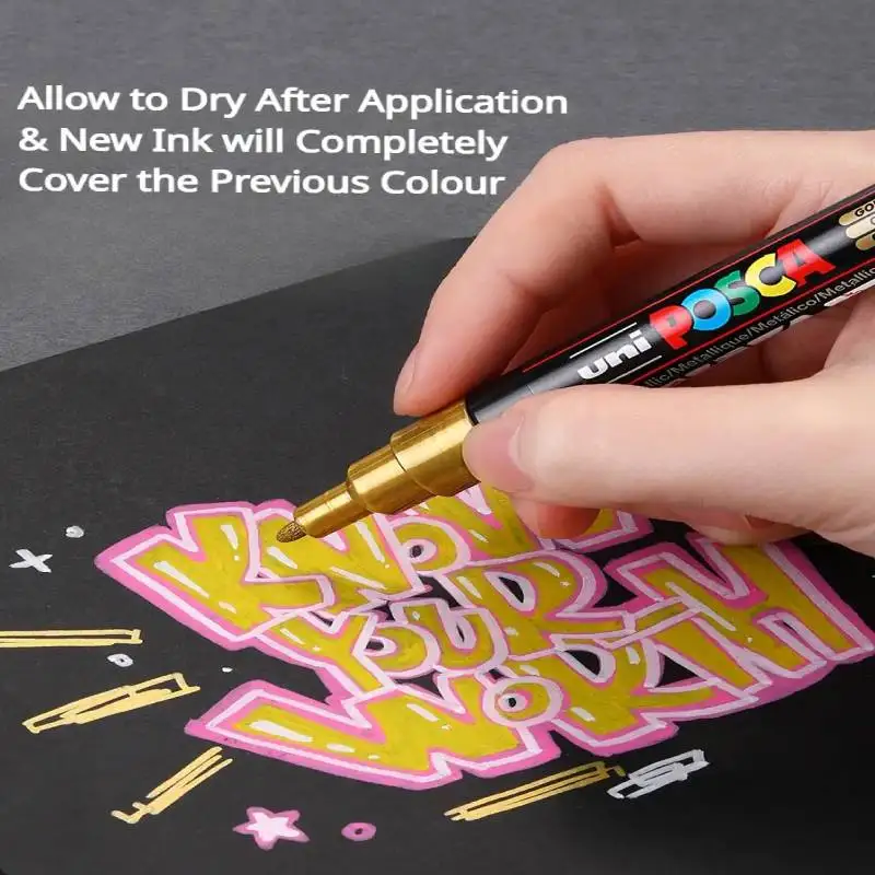 1/2pcs Uni Poscas Acrylic Markers PC-1M-3M-5M Permanente Waterproof Art Pens Graffiti Marker Advertising Poster Drawing Tools 3