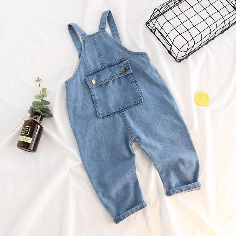 

Baby Girl Boy Overalls All-match Jeans Girls Denim Jumpsuit Children Haren Pants Pocket Toddler Denim Overalls 2-6T