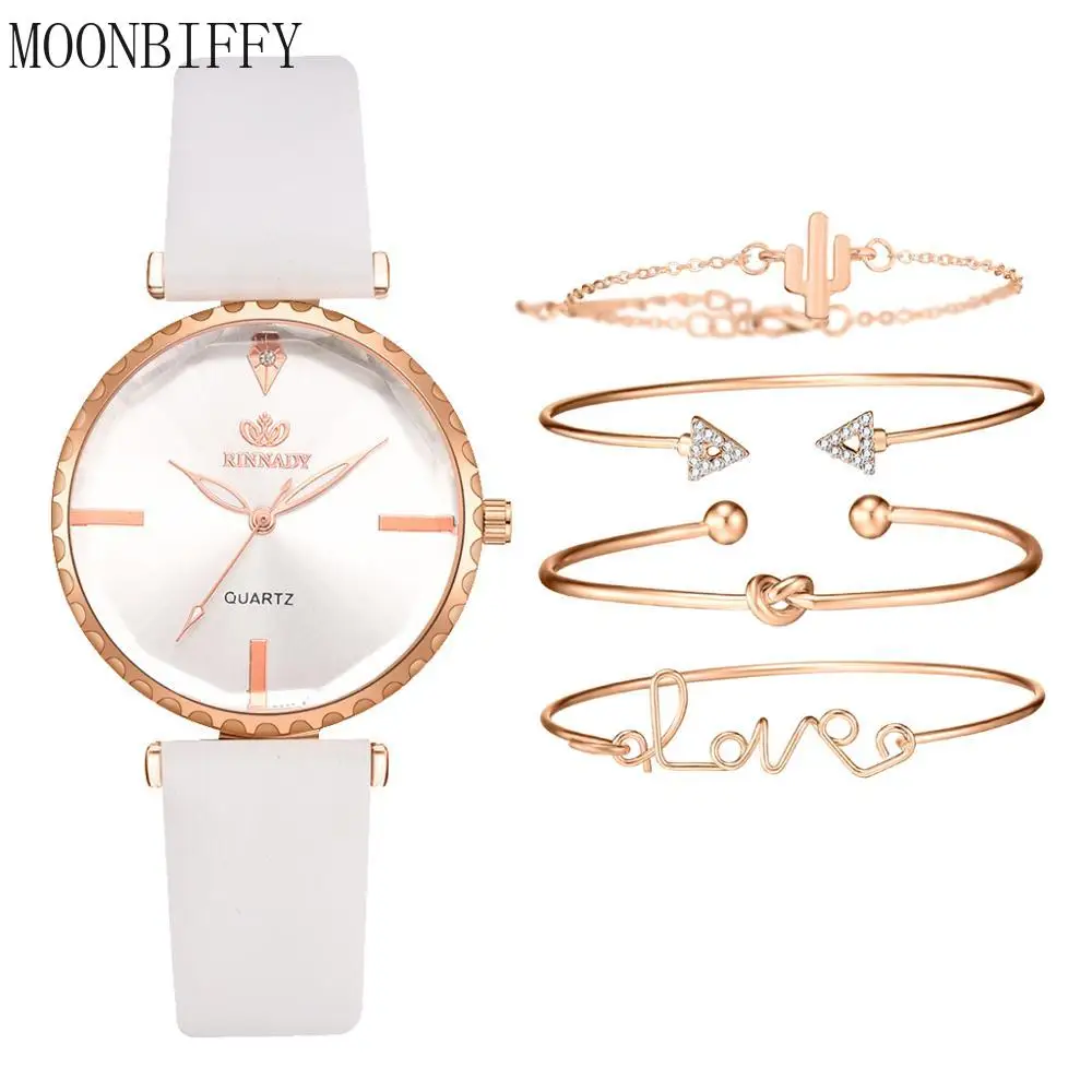 

5pcs Set Luxury Women Watch Leather Band Analog Quartz Wristwatch Ladies Watches Women Dress Gift Clock Relogio Muje Montre