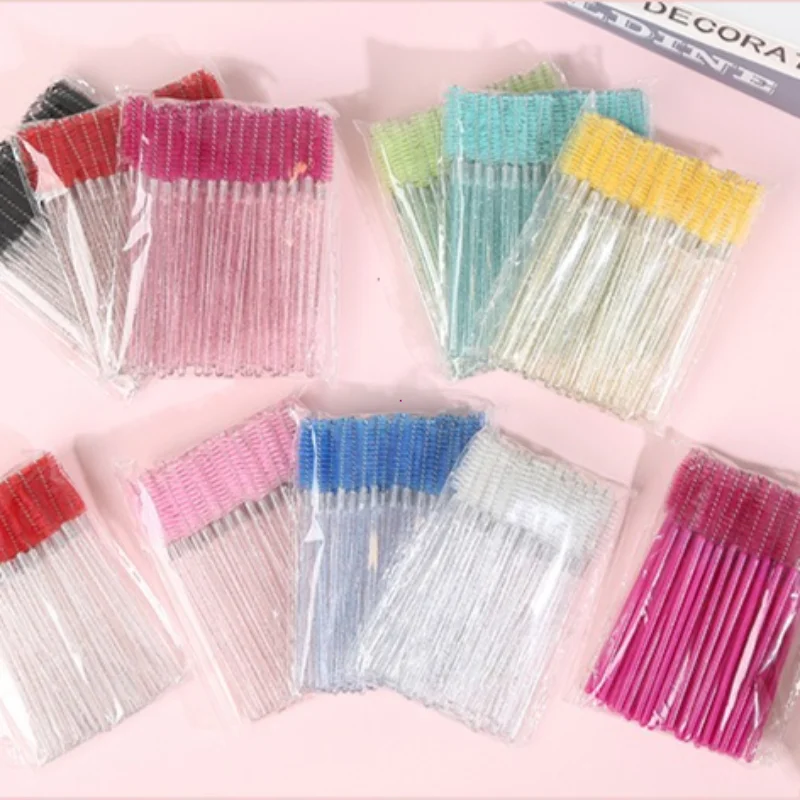 50PCS 크리스탈 속눈썹 브러쉬 빗 전문 속눈썹 연장 마스카라 완드 메이크업 뷰티 도구 (속눈썹용)