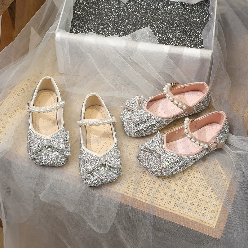 

New Luxury Design Princess Shoes Girls Fashion Rhinestone Bow Performance Dress Shoes Children Toddler Baby Leather Shoes 2A