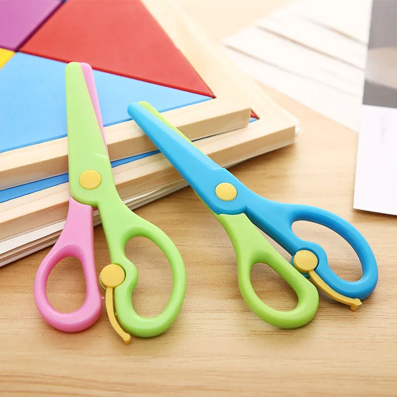 Children Paper-cut Anti-pinch Hand Safety Scissors All Plastic Straight Edge Kindergarten DIY handmade stationery scissors