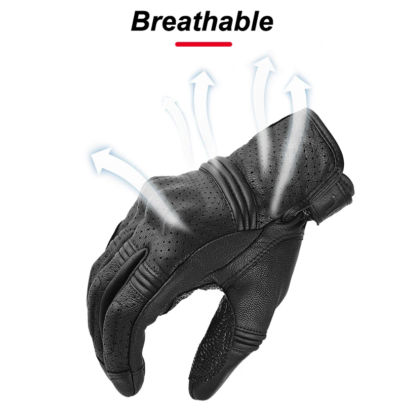 E-RIIL Men's Retro Leather Motorcycle Riding Gloves - Hard Protective, Shockproof, Touchscreen-Enabled