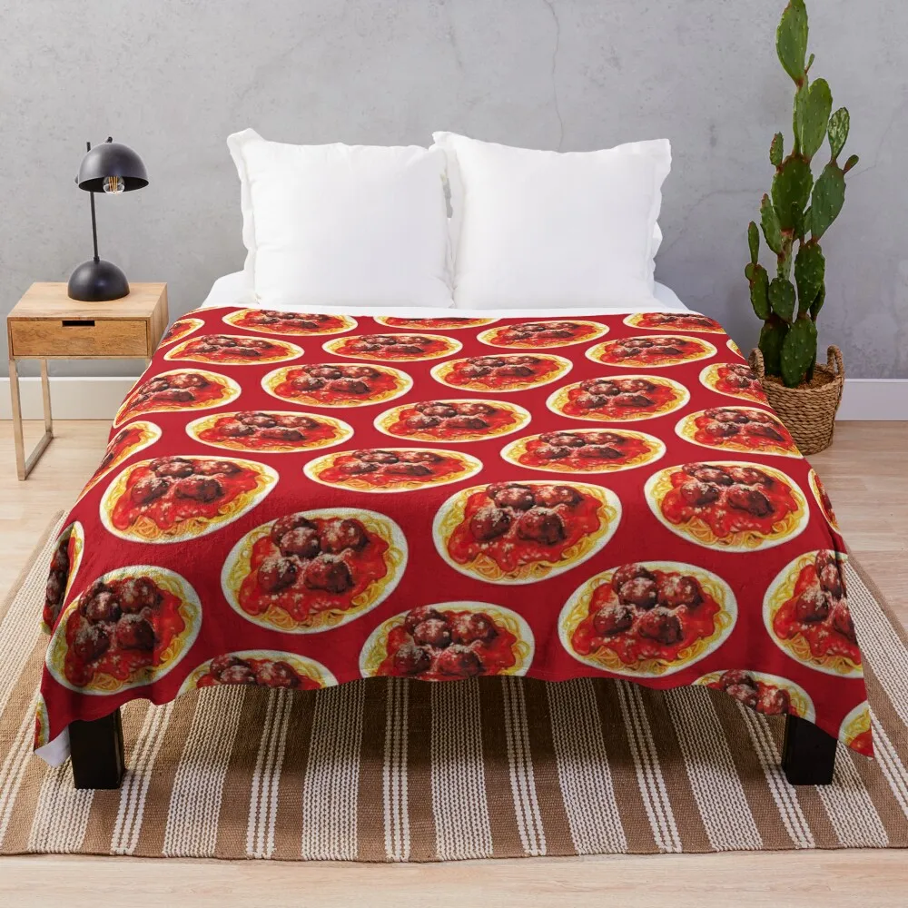 

Spaghetti & Meatballs Pattern - Red Throw Blanket valentine gift ideas Blankets For Sofas Nap Blanket