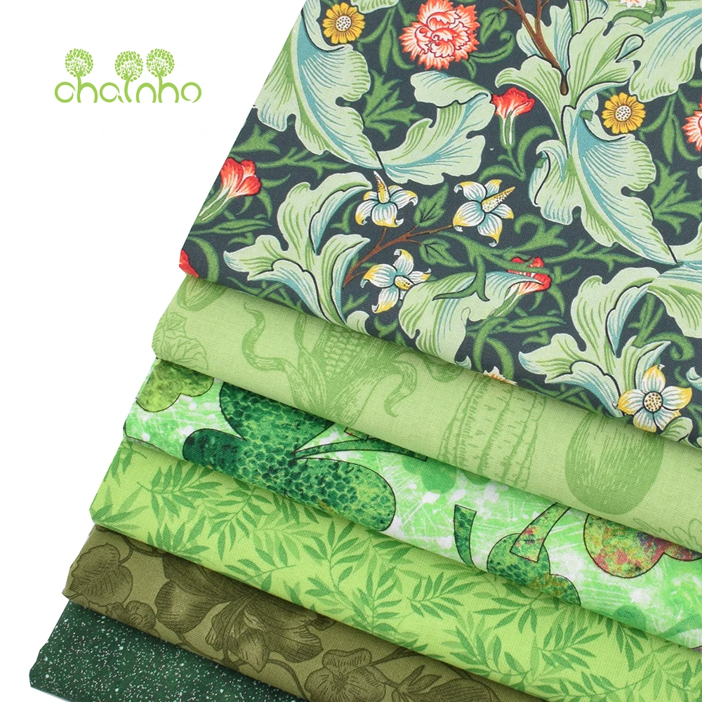 Chainho,Green Floral Series Printed Plain Cotton Fabric,Patchwork Cloth,DIY Quilting Sewing Craft,Cushion,Bags Handmade Material