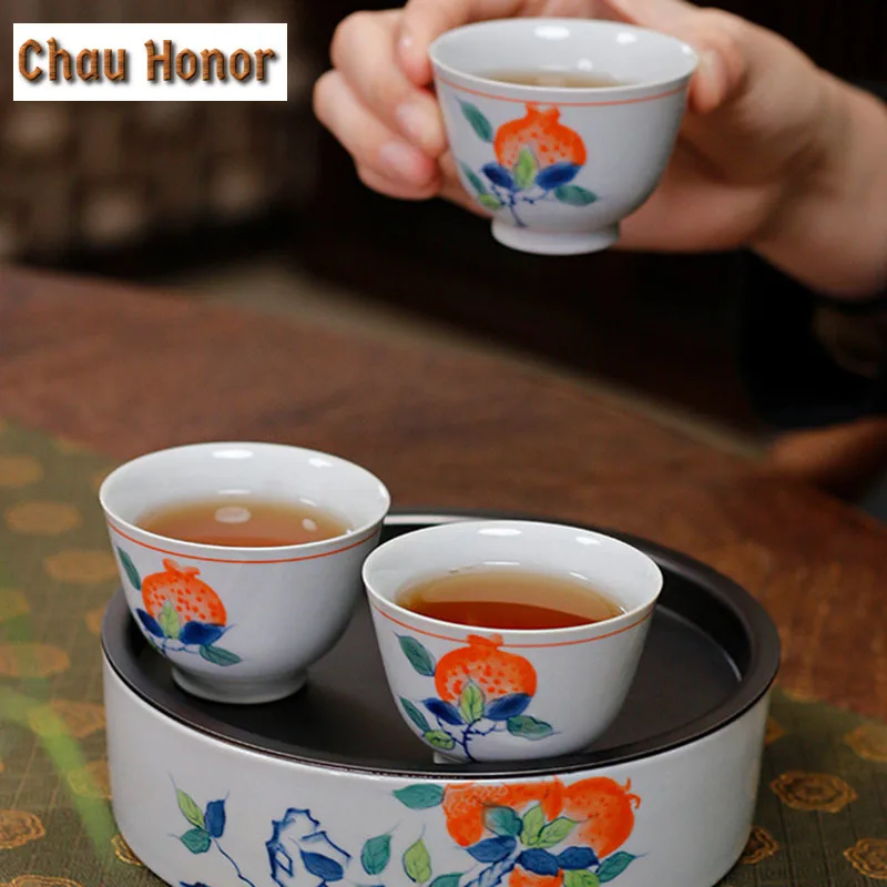 260ml Ceramic Pomegranate Pot With Metal Cover Handmade Drenching Pot Plate Kung Fu Small Plate Tea Residue Plate Accessories