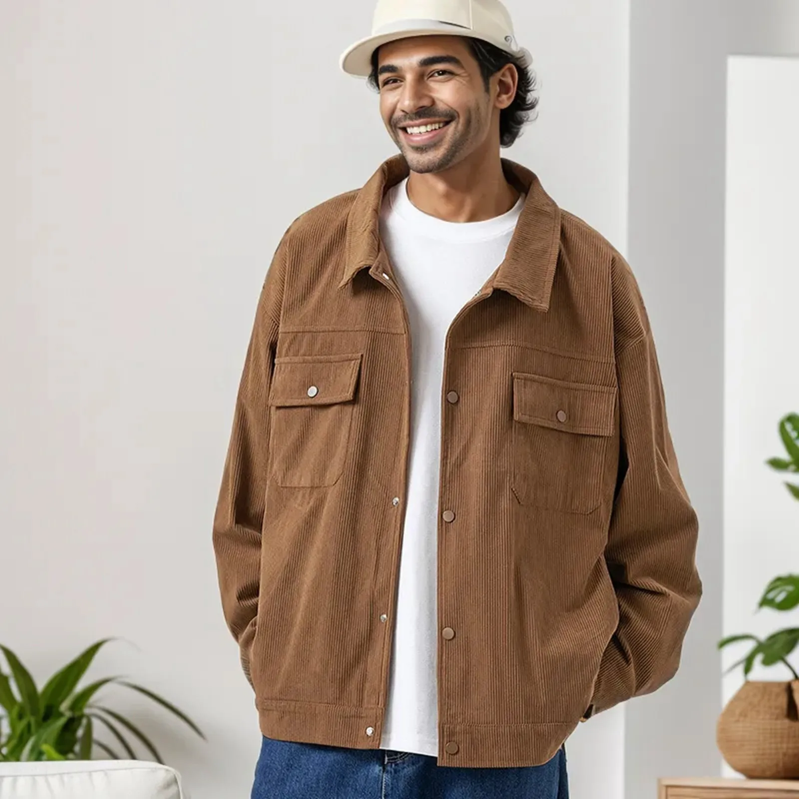 

Mens Autumn Fashion Coat Casual Long Sleeve Solid Tops Corduroy Casual Blouse