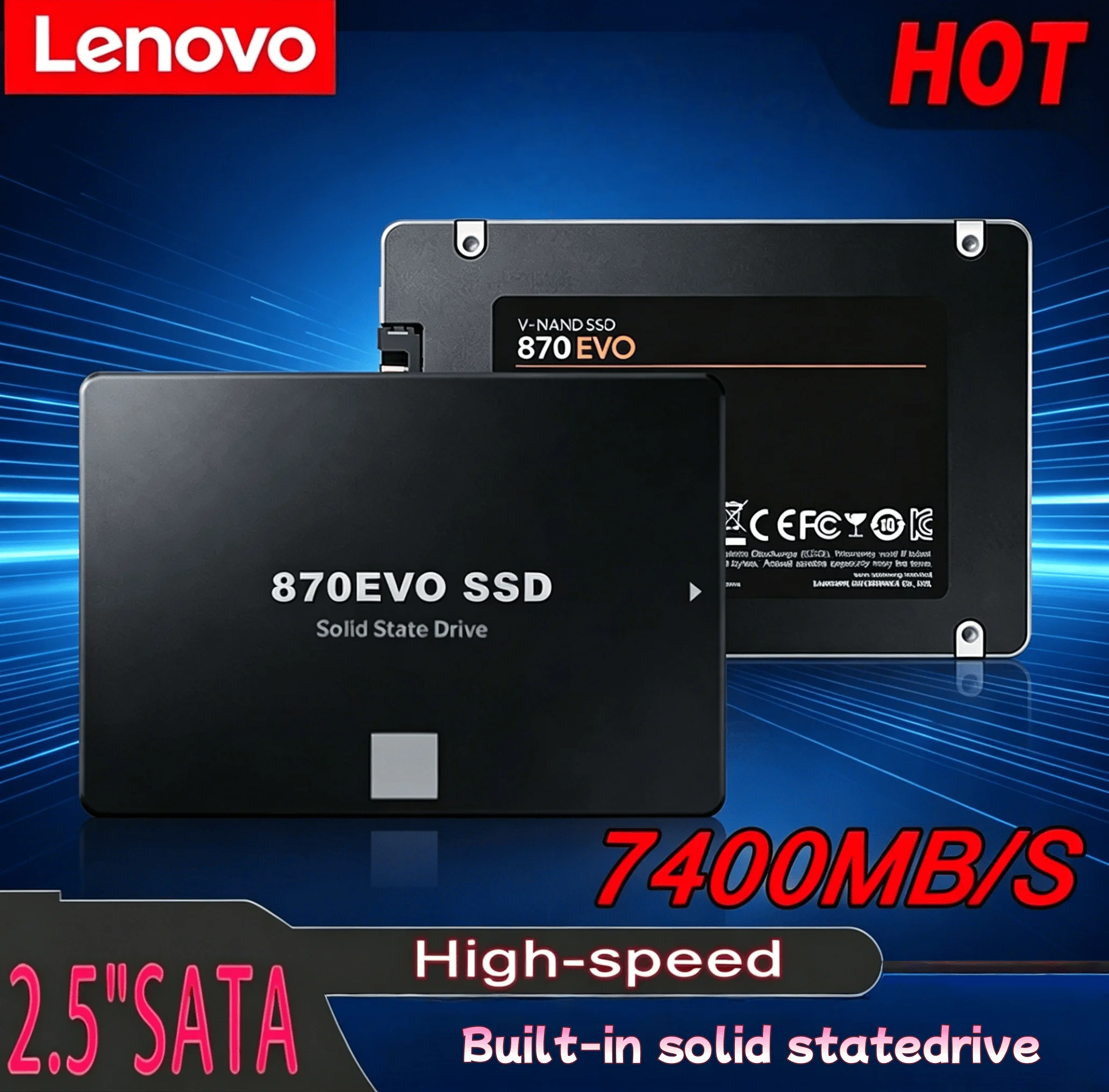 레노버 870 EVO 2.5인치 SATA3 내장 SSD 1TB 고성능 솔리드 스테이트 드라이브 PC 노트북 업그레이드용