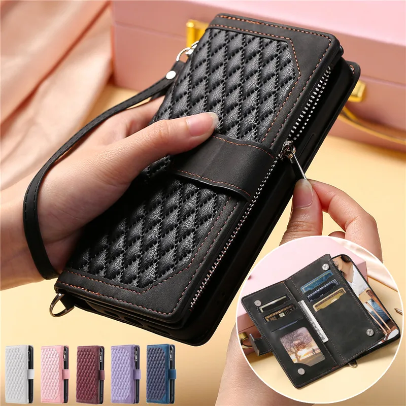 Étui À Rabat En Cuir Avec Longue Lanière Pour Iphone, Portefeuille Avec ...