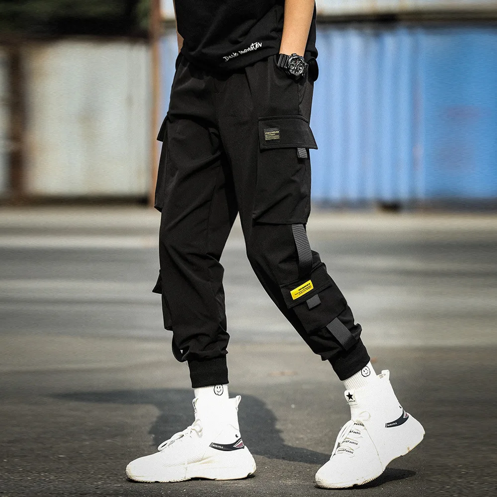PROWOW tie-foot overalls men's trendy brand trousers ins nine points loose functional harem pants youth casual pants menfashion