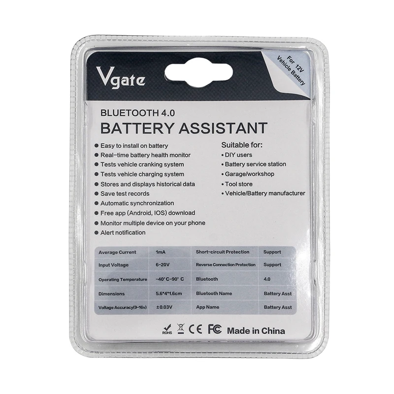 Original Vgate Car Battery Tester Bluetooth 4.0 12V Battery Assistant Car Analyzer Android IOS Phone