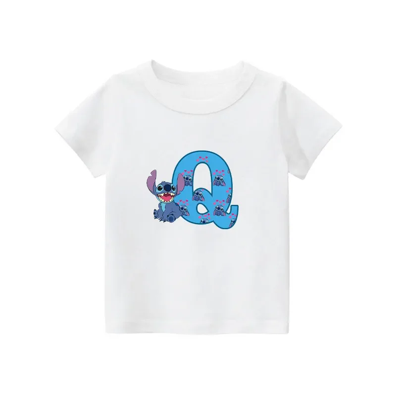 thumbnail image 1 of Nueva camiseta de algodón con letras ABCD de Stitch para niños, camisetas con combinación de nombres para niñas y niños, camisetas de dibujos animados Kawaii, ropa informal para niños, 1 of 5