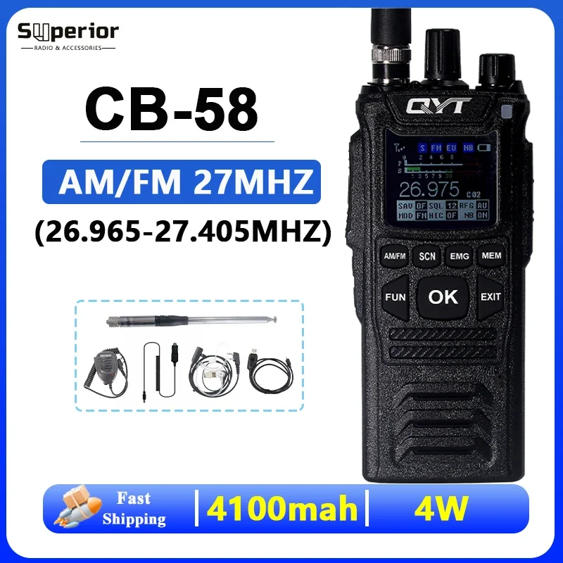 

QYT CB-58 Walkie Talkie 27MHz AM/FM 26.965-27.405MHz CB Radio 4W 40 Channels 4100mAh Handheld Radios Citizen Band High Power TOT