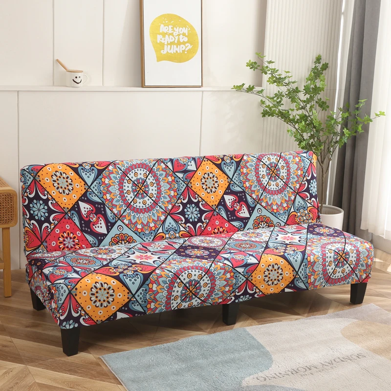 Sofa Cover Furniture Cover LAN MO LIFE Armless Sofa Bed Cover Stretch Printed Removable For Kids Pets