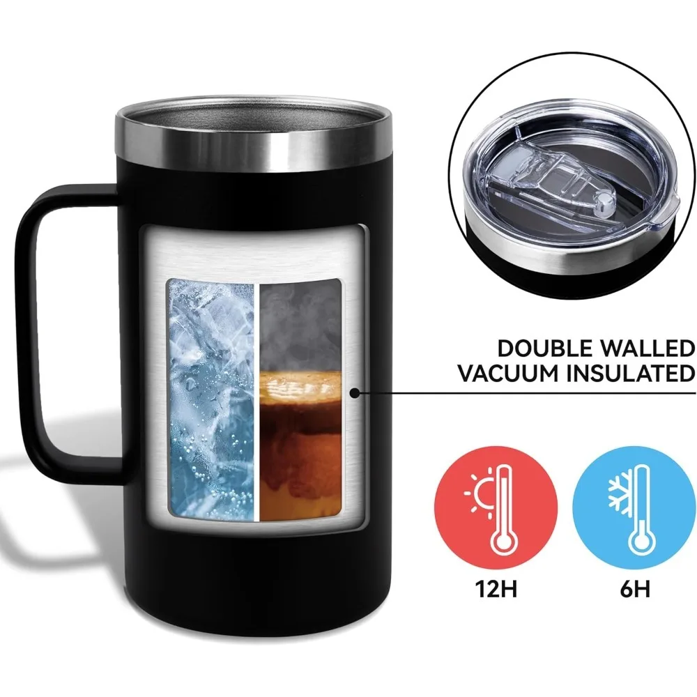 24oz Stainless Steel Coffee Mug with Handle and Lid Reusable Insulated Travel Tumbler
