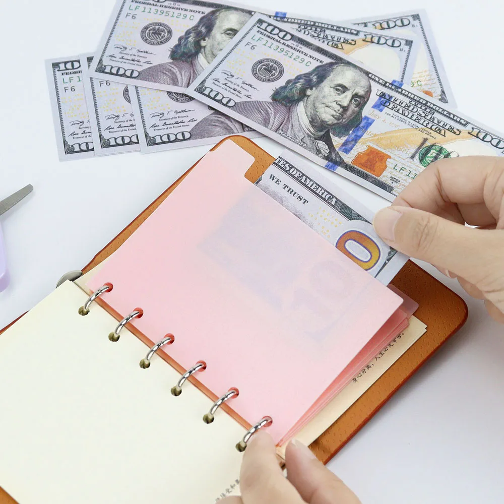 A7 5Pcs Binder Pockets Binder Zipper Folders for 6 Ring Notebook Divider Page Waterproof PVC Leaf Document Filing Bag 2