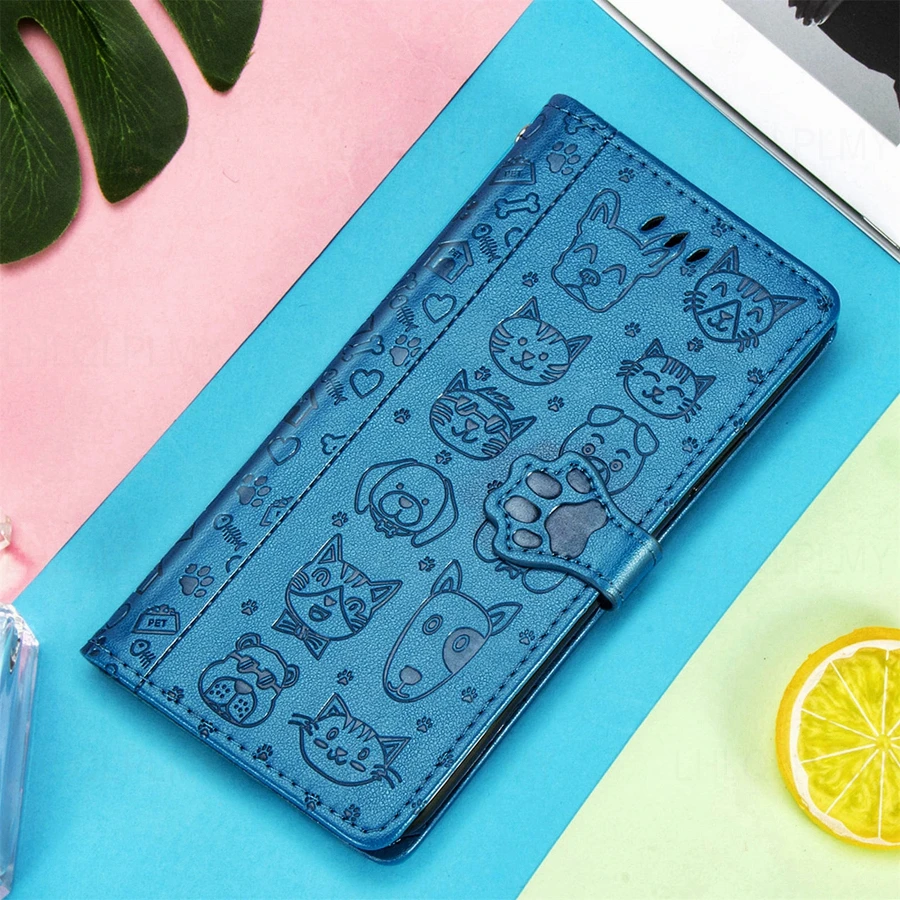 Leather Wallet Flip Case with Cat Design