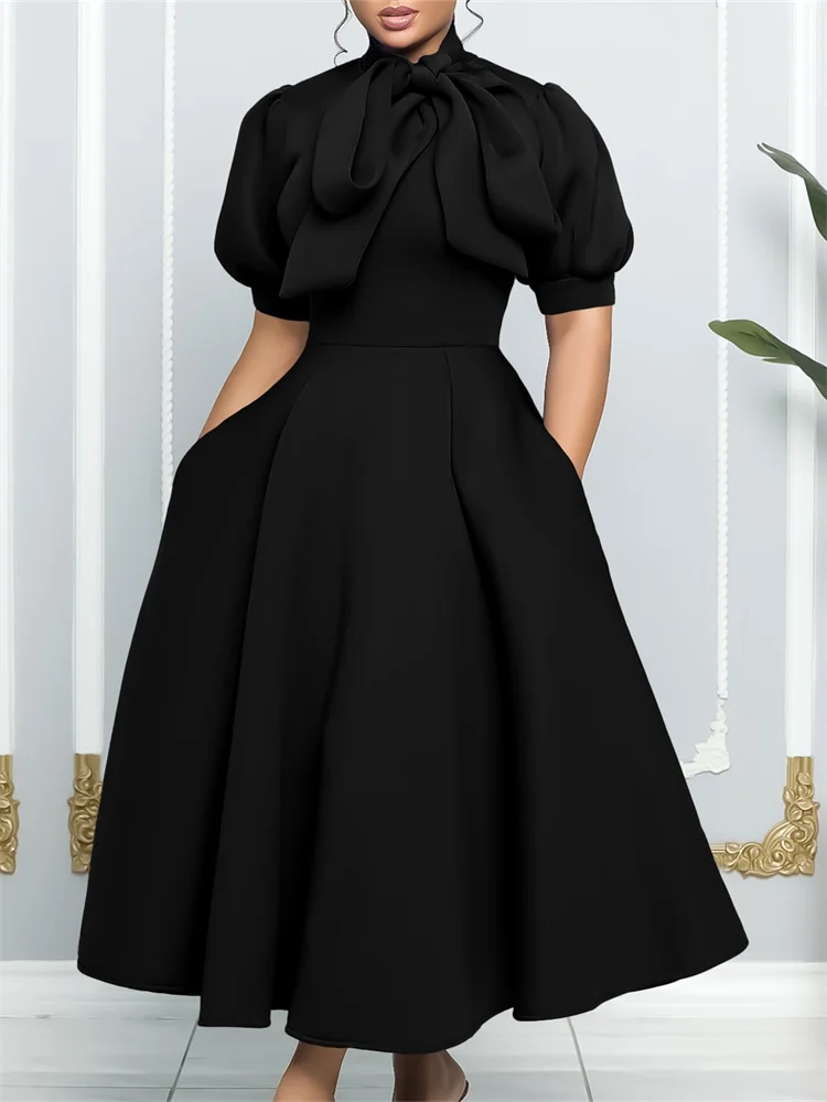 Wmstar Plus Size Dresses for Women Elegant Fashion Office Lady with Bow Maxi Dress New in Summer Clothes Wholesale Dropshipping