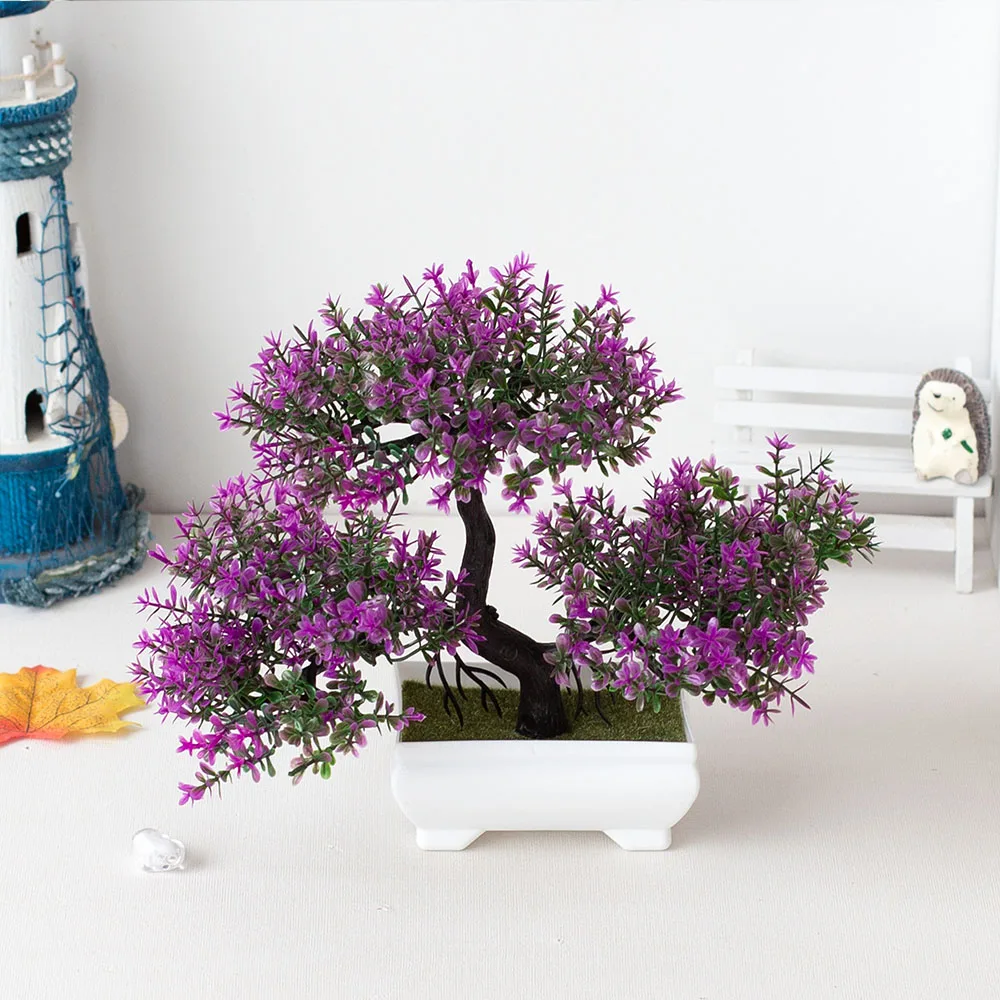 Artificial Bonsai Tree with Potted Flowers - Decorative Arrangement