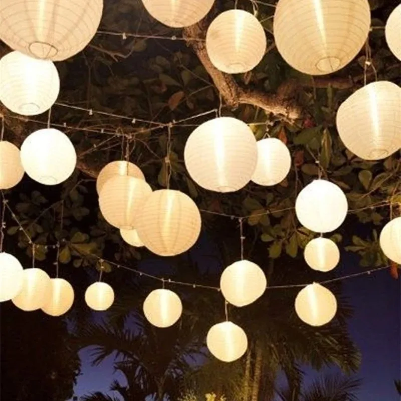 (10cm-40cm) Chinese Round Paper Lanterns Wedding Party household Hanging lamps festival birthday Decoration Supplies Beige white