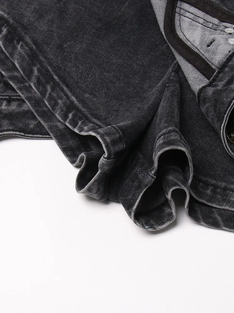 KBQ Asymmetrical Streetwear Denim Shorts For Women High Waist Spliced Zipper Skinny Chic Denim Short Pants Female Clothing New