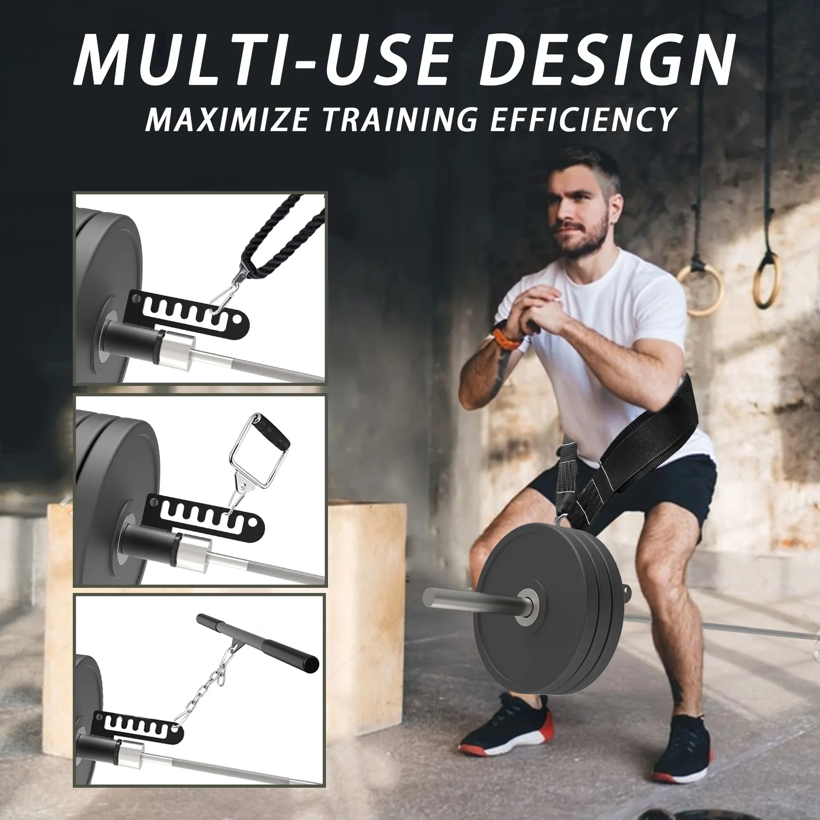 Belt Squat Attachment with Dip Belt Chain Fits 2