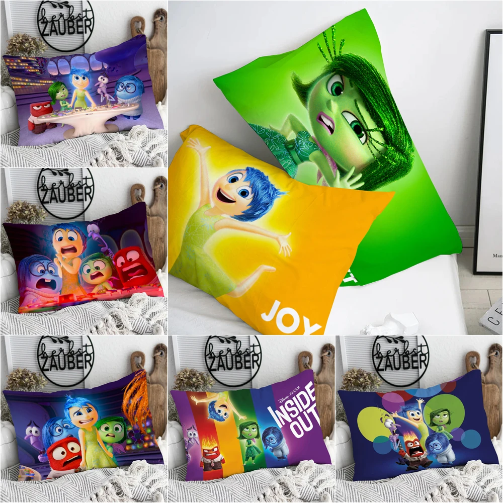Funda de almohada con estampado de dibujos animados de Disney Inside Out 2, funda de almohada Kawaii de alegría, tristeza y enojo, decoración de interiores para habitación de niños, regalos