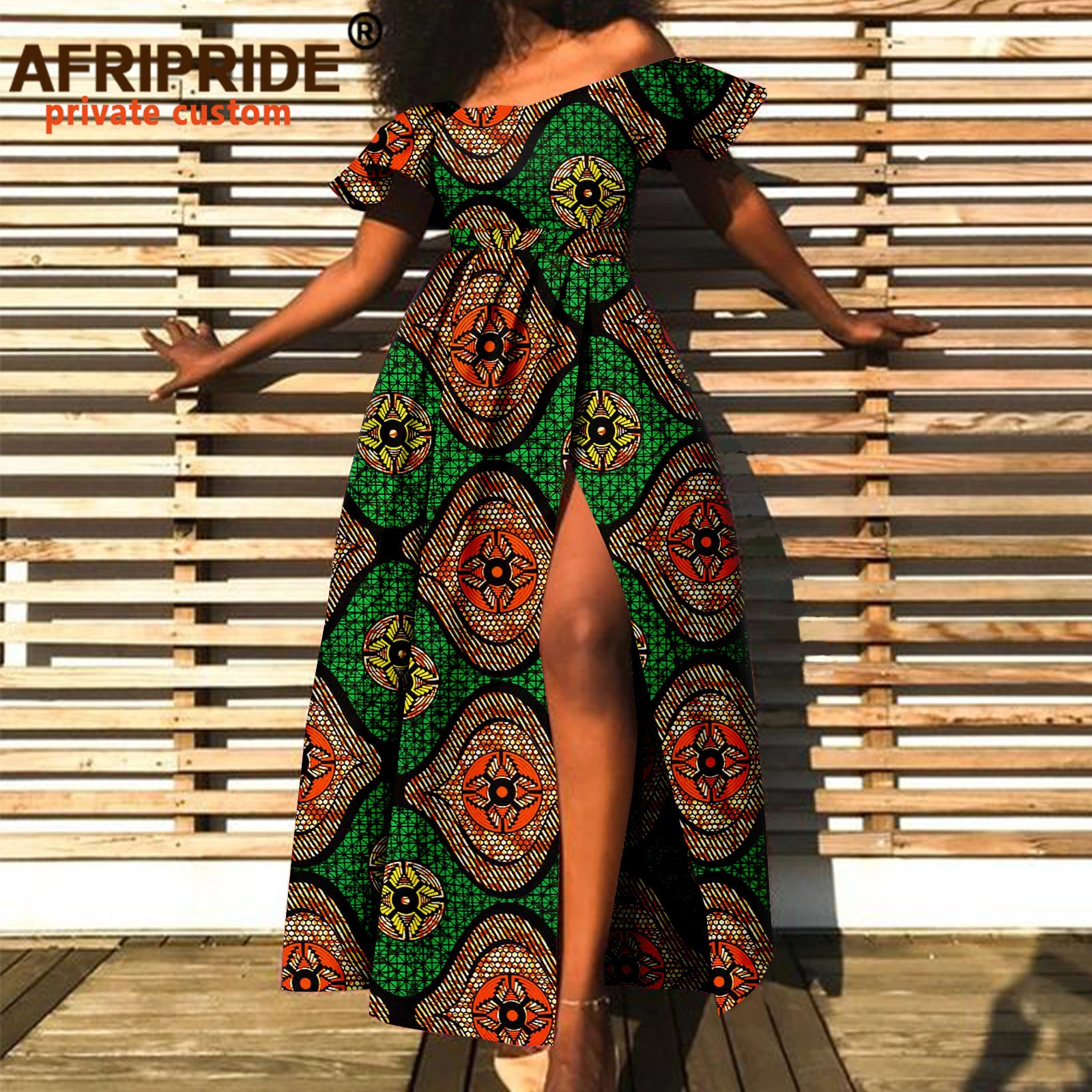 Afripride Dashiki Dresses For Women African Ankara Slash Neck Ankle Length Side Slit Casual
