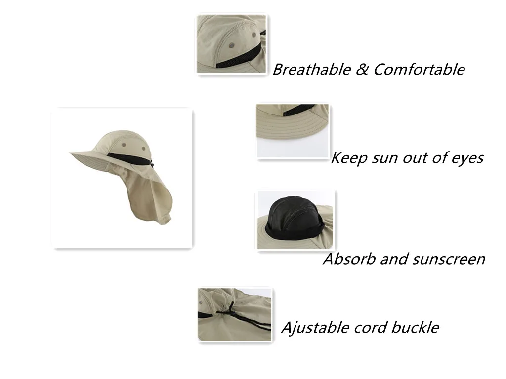 Description Picture 2 of itemMen's Mesh Flap Adjustable Summer Sun Protection Hat Wide Brim Lightweight Breathable Outdoor Fishing Cap chapeus de sol