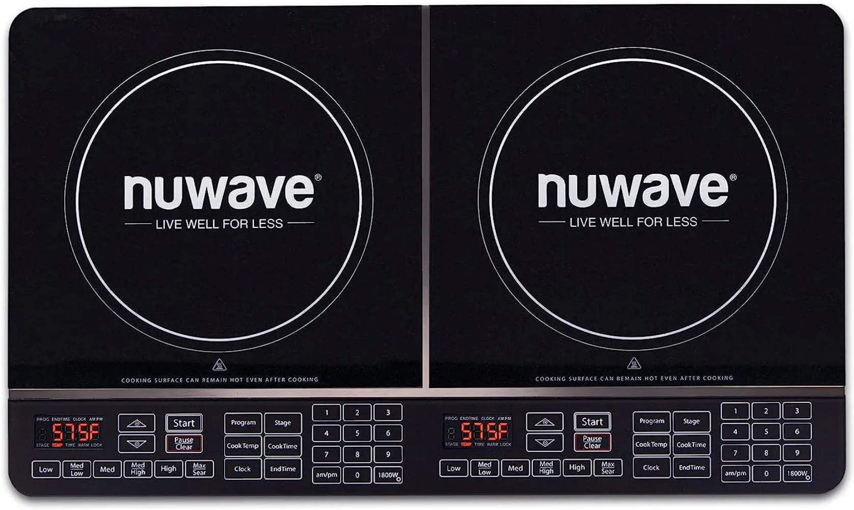 

Nuwave Double Induction Cooktop, Powerful 1800W, 2 Large 8” Heating Coils, Independent Controls, 94 Temp Settings