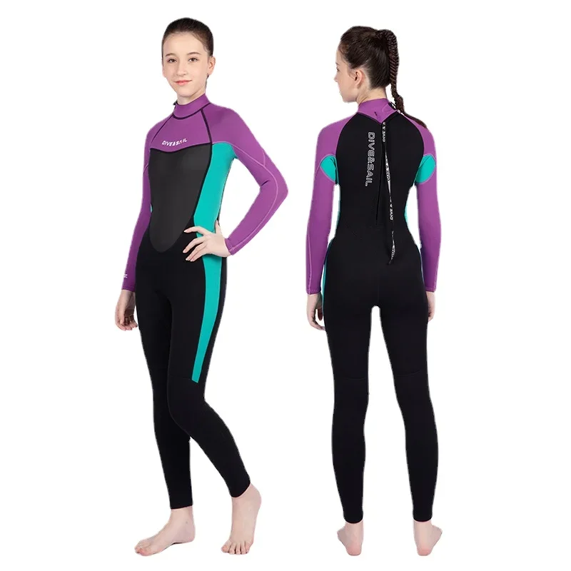 

Детский неопреновый гидрокостюм для дайвинга 2,5 мм, цельнокроеный костюм для молодых мальчиков и девочек, теплый купальник с длинным рукавом для плавания