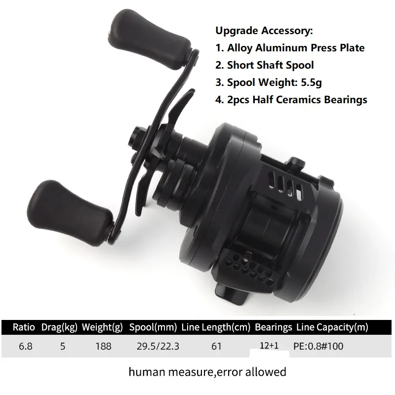 Kawa Fishing Reel Cast Drum Wheel DK100/150/200 Drag 7/15kg Casting Reel12+1BB Weigt 188/203g Metal Body Handle With Rubber Knob