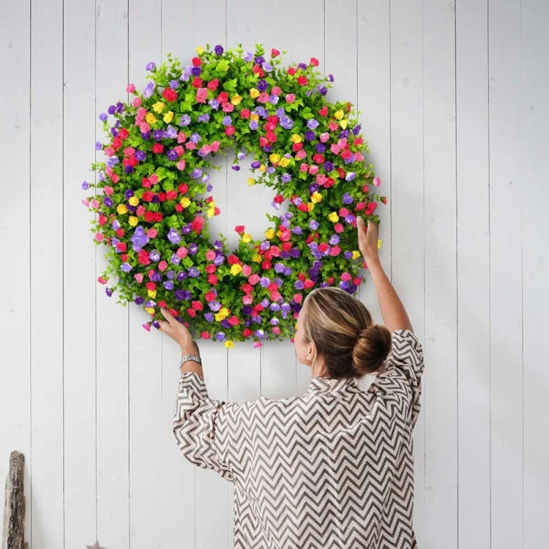 Spring Colorful Wreath Mixed Flower Wreaths 35cm/40cm Wildflower Garland  Door Wreaths For Front Door Outside Wall Window Decor - AliExpress