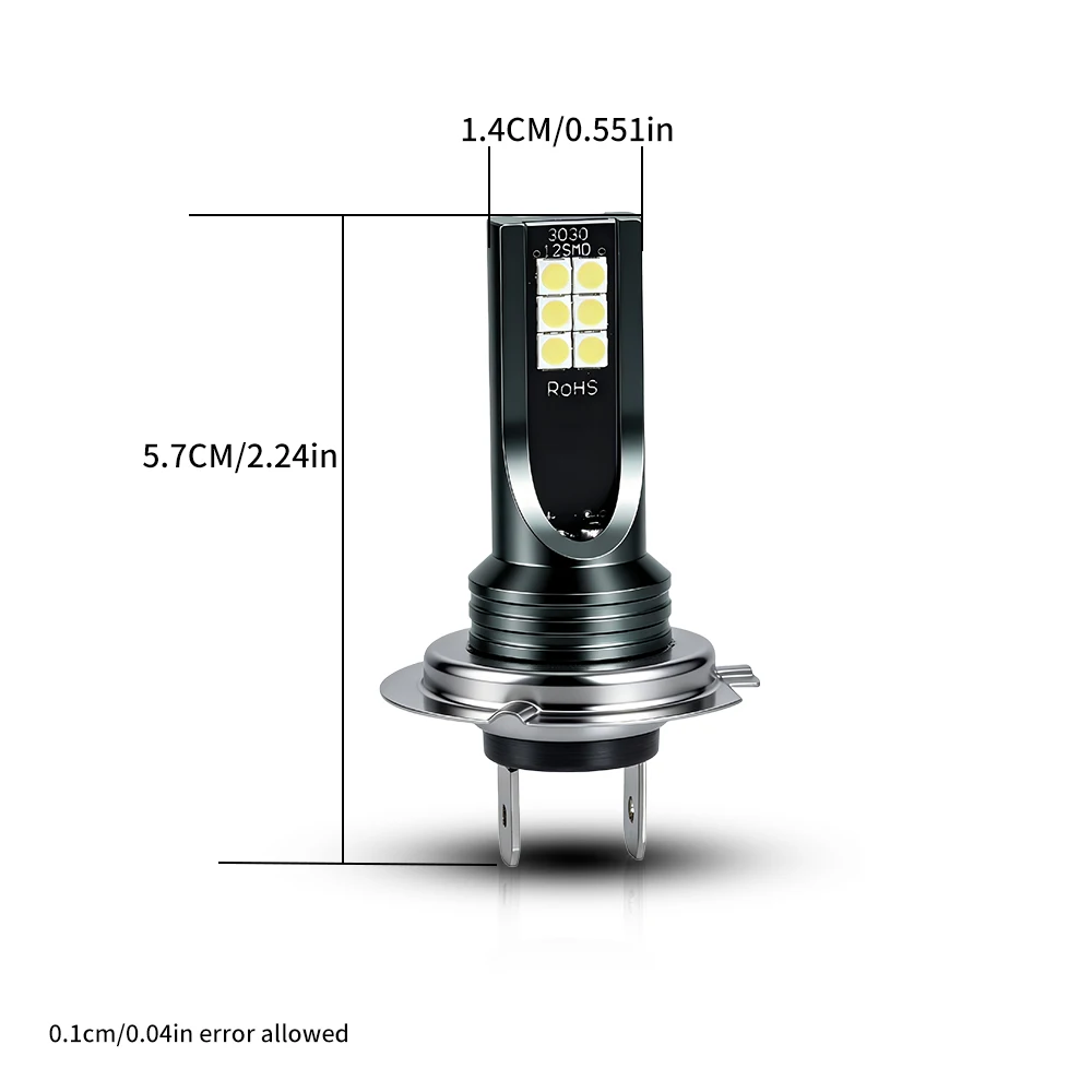 강력한 2PCS H7 3030SMD 12칩셋 6000K 자동차/오토바이 LED 헤드라이트 전구 자동차 헤드램프 안개등용 플러그 앤 플레이