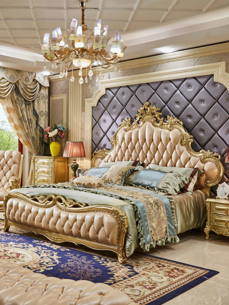 High Quality European Bed Double Leather Big Bed European Villa Luxury