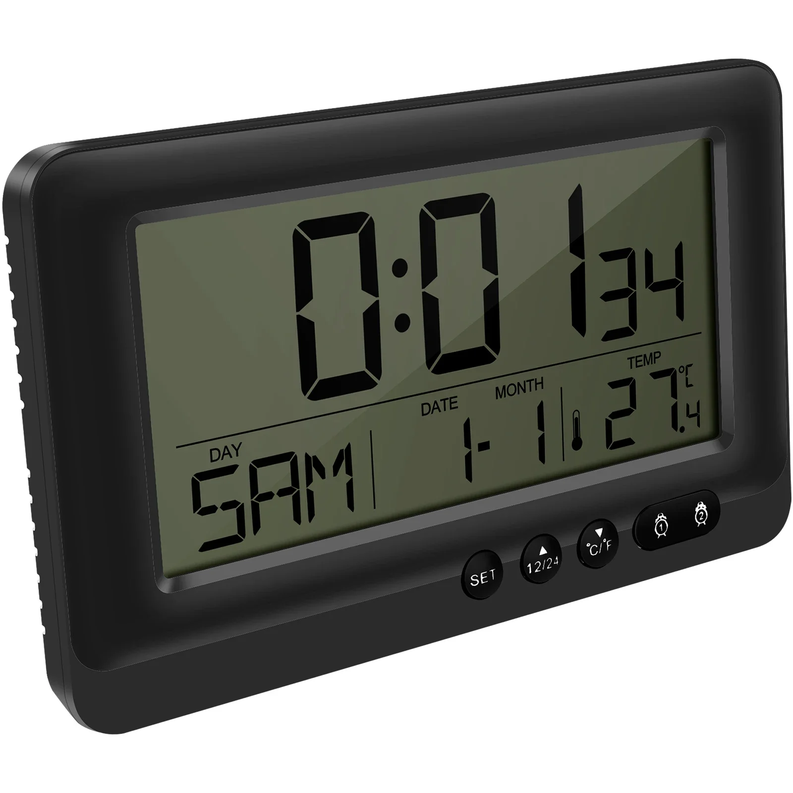 Battery-Powered LCD Digital Clock with Temperature and Date Display, Night Mode, and Alarm Function