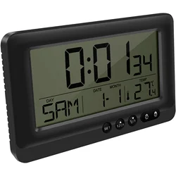 Battery - Powered LCD Digital Clock with Temperature and Date Display, Night Mode, and Alarm Function (Black)