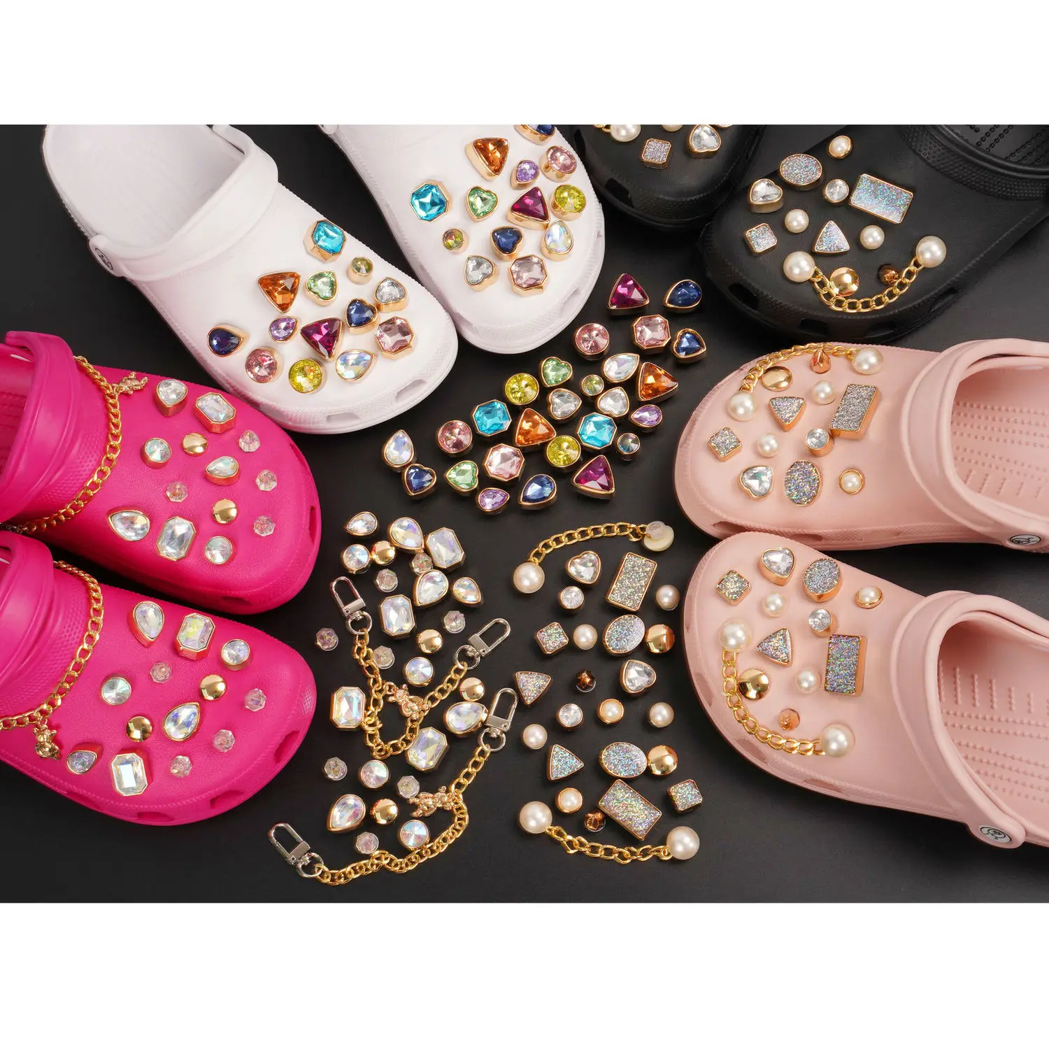 

Charms for Crocs Pearls Rhinestones Chains Bling Ins Popular Decoration Beautiful Accessories Luxury Adornment for Clogs Sandals