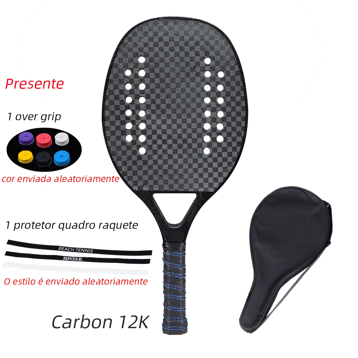 Professional Full Carbon 18K 12K 3K Beach Tennis Racket Solid Black Rough Surface Soft EVA Racquet Paddle Set with Bag