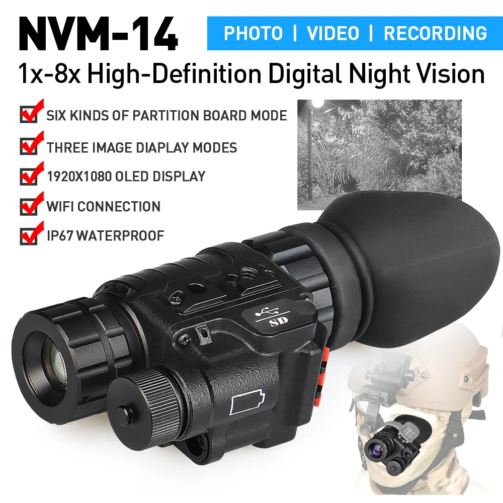 Hunting NVG Device  Night Vision Scope Monocular HD 1X-8X IR Digital Night Vision Goggles Night Sights GZ27-0033