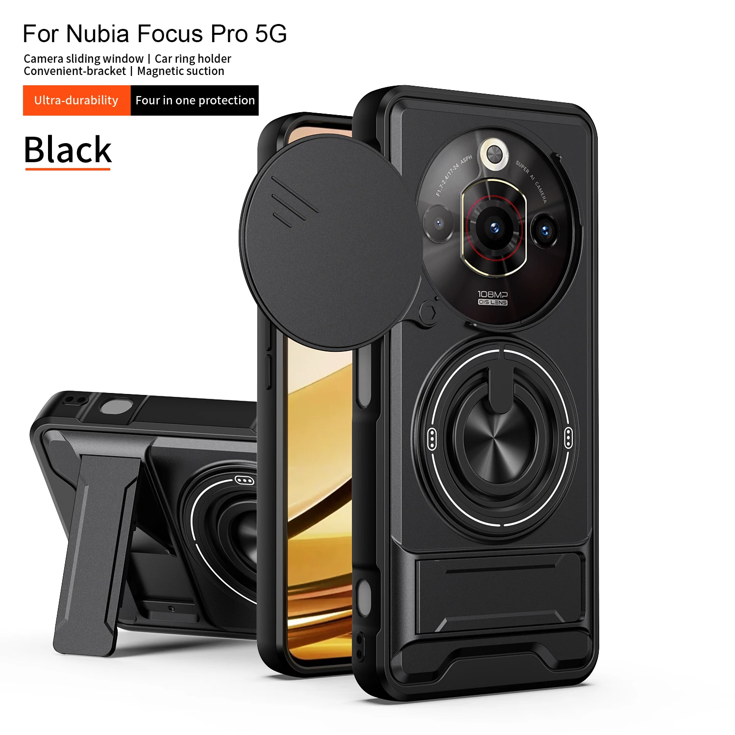 Enhanced Magnetic Armor Phone Case with Foldable Holder and Camera Protection