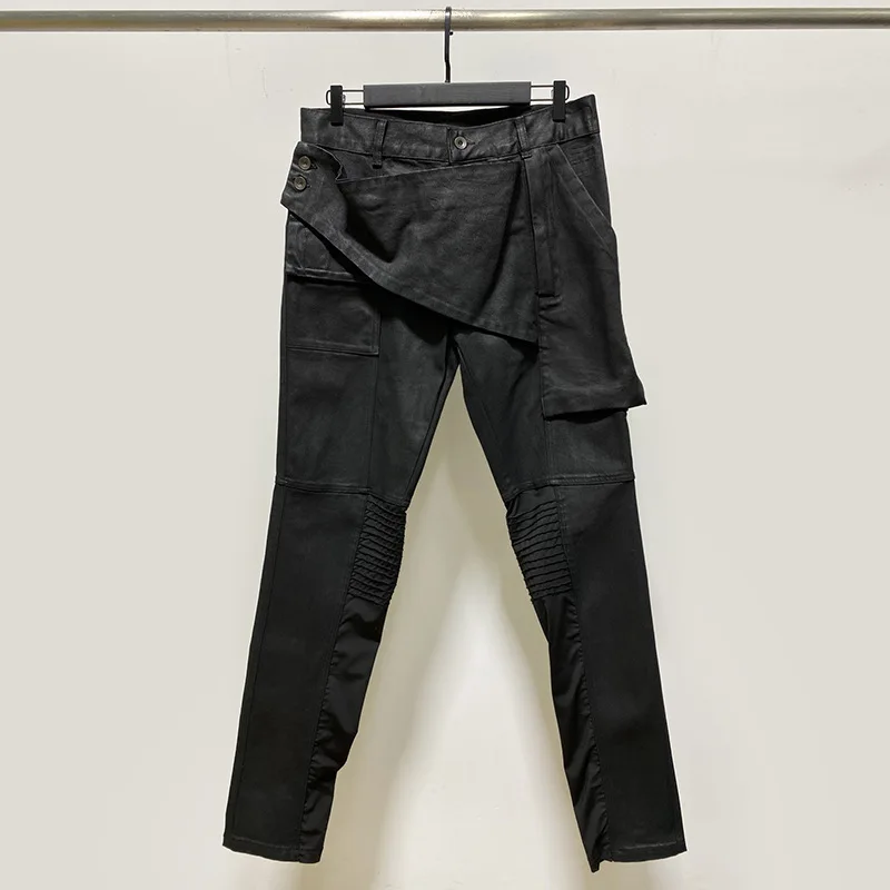 

Rick 2021 High Street RO Owens Black Casual Washed Trousers Waxed Motorcycle Stitching Cotton Jeans Men's Pants Woman's Trousers