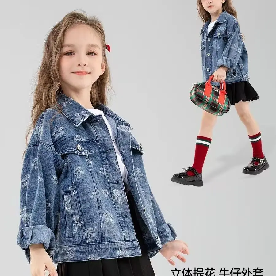 봄용 여아 데님 재킷, 새로운 아동 봄, 가을 가디건, 여아 스타일리시 탑, 아동복