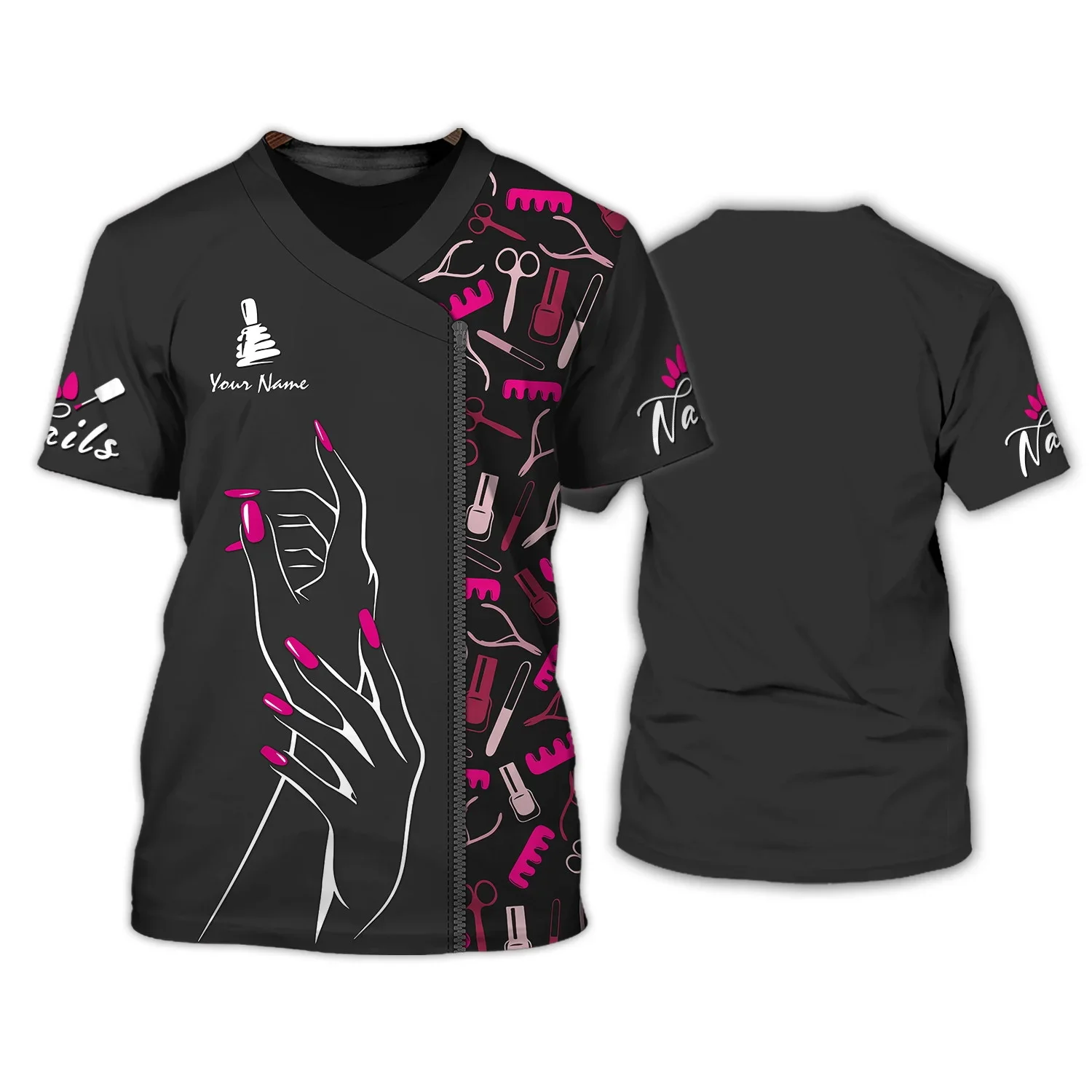 Neueste Nagel Künstler Sommer T shirt Custom Name Nagel Salon Uniform Manicurist Geschenk 3D Gedruckt Unisex t hemd Casual Tops DW166 – Detail 37
