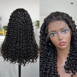 GDYLUXURY 30 Inch Deep Curl Wig Human Hair Double Drawn Deep Water Wave HD Lace Frontal Wig Brazilian Remy for Women 200 Density