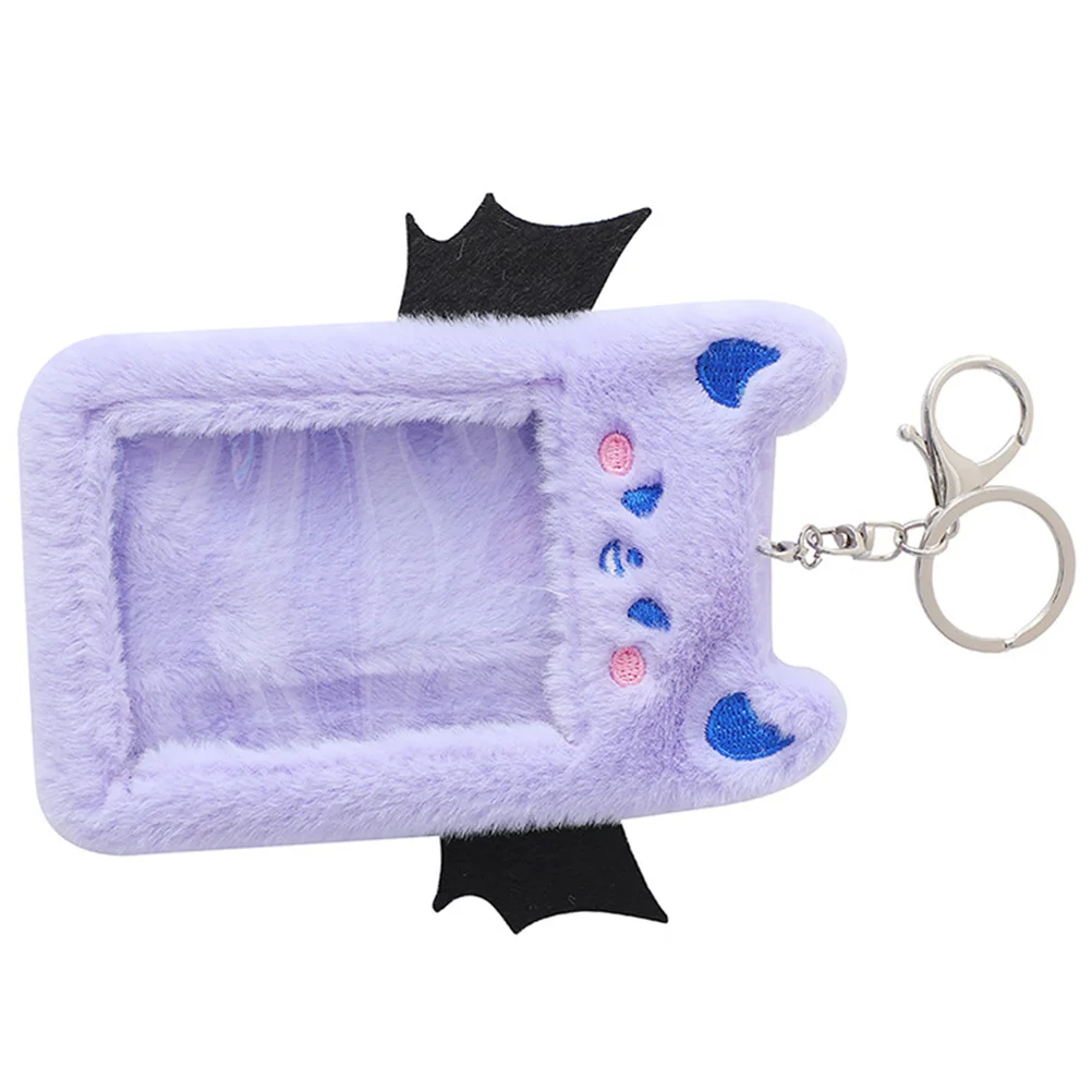 

Plush Card Holder Id Clip Sleeves Visible Alloy Badge Reusable Keychain Girl