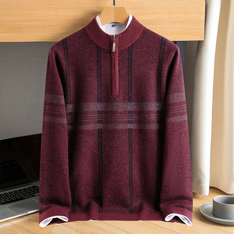 

New Arrival Half Height Zippered 100% Cashmere Men's Autumn Winter Casual Oversized Knit Sweater Size S M L XL 2XL 3XL 4XL