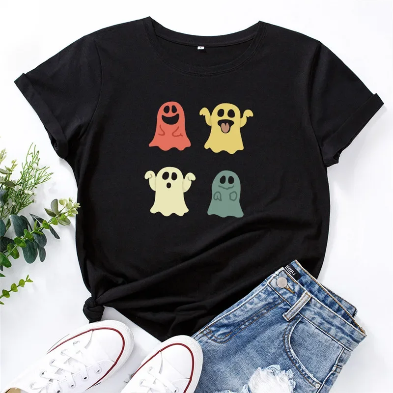 

Kawaii TShirt Halloween Ghosts Printed TShirt Women T-Shirt Female O Neck Short Sleeve Tees Summer 100%Cotton Harajuku Crop Tops