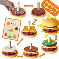 Wooden Burger Sandwich Stacking Toys For Toddler Kids Preschool Learning Educational Toys Pretend Play Food Kitchen Toys Gift 2